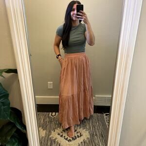 Downeast Peasant Tiered Maxi Skirt Rose Pink Women's Size M